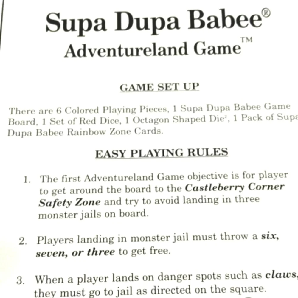 CASTLEBERRY TOYS Supa Dupa Babee Vintage Boardgame